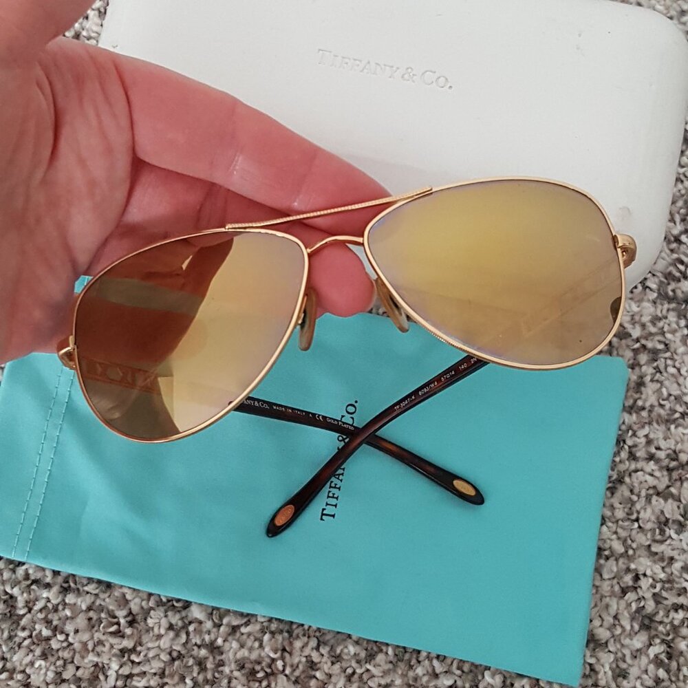 Tiffany & Co. 18K GOLD PLATED Atlas Aviator Pilot Sunglasses Mirror Roman Numer - Picture 6 of 17